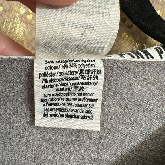 PINK Victorias Secret Soft Stertchy Gray Love Pink Lace Up Hooded Sweater Medium - Picture 6 of 8